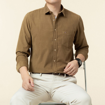 Cămașă bărbătească cu mânecă lungă, din bumbac pieptănat, țesătură periată, guler ascuțit, uni