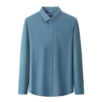 Cămașă bărbătească cu mânecă lungă, din bumbac pieptănat, țesătură periată, guler ascuțit, uni