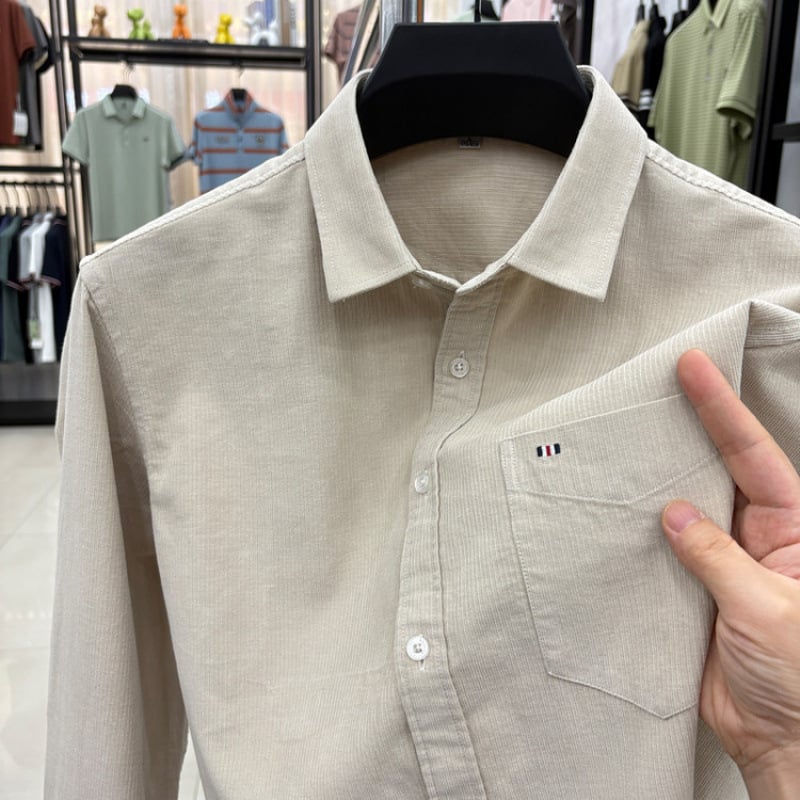 Cămașă bărbătească cu mânecă lungă, din bumbac pieptănat, țesătură periată, guler ascuțit, uni