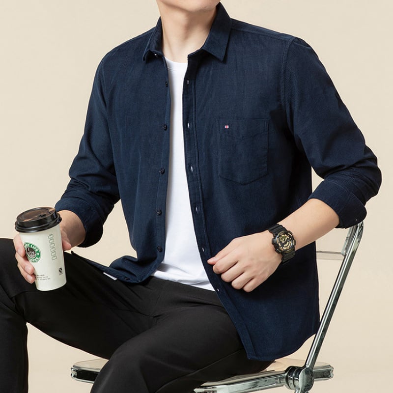 Cămașă bărbătească cu mânecă lungă, din bumbac pieptănat, țesătură periată, guler ascuțit, uni