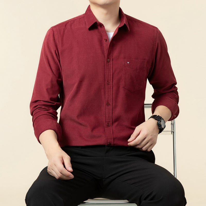 Cămașă bărbătească cu mânecă lungă, din bumbac pieptănat, țesătură periată, guler ascuțit, uni