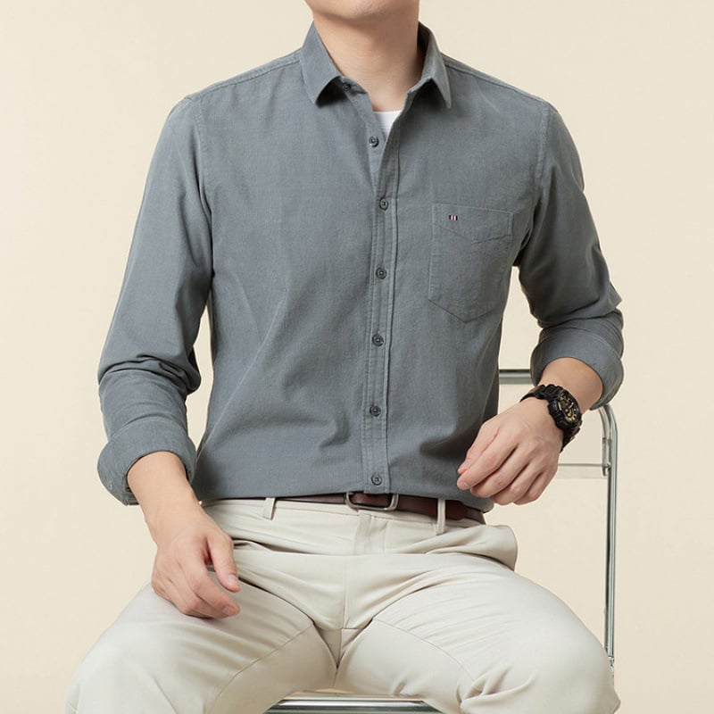 Cămașă bărbătească cu mânecă lungă, din bumbac pieptănat, țesătură periată, guler ascuțit, uni