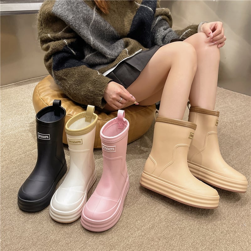 Ženske čizme za kišu, s fleece podstavom, PVC gornji dio, srednja visina, niski pet 1–3 cm