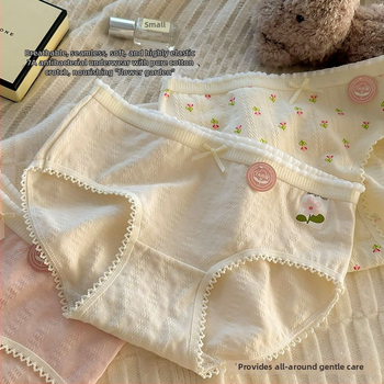 Dámske bavlnené spodné prádlo pre dievčatá | priedušné, antibakteriálne, 90–95% bavlna, bavlnená podšívka v rozkroku, kvetinový vzor, stredný pás