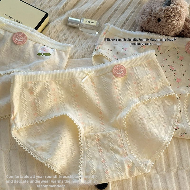 Dámske bavlnené spodné prádlo pre dievčatá | priedušné, antibakteriálne, 90–95% bavlna, bavlnená podšívka v rozkroku, kvetinový vzor, stredný pás