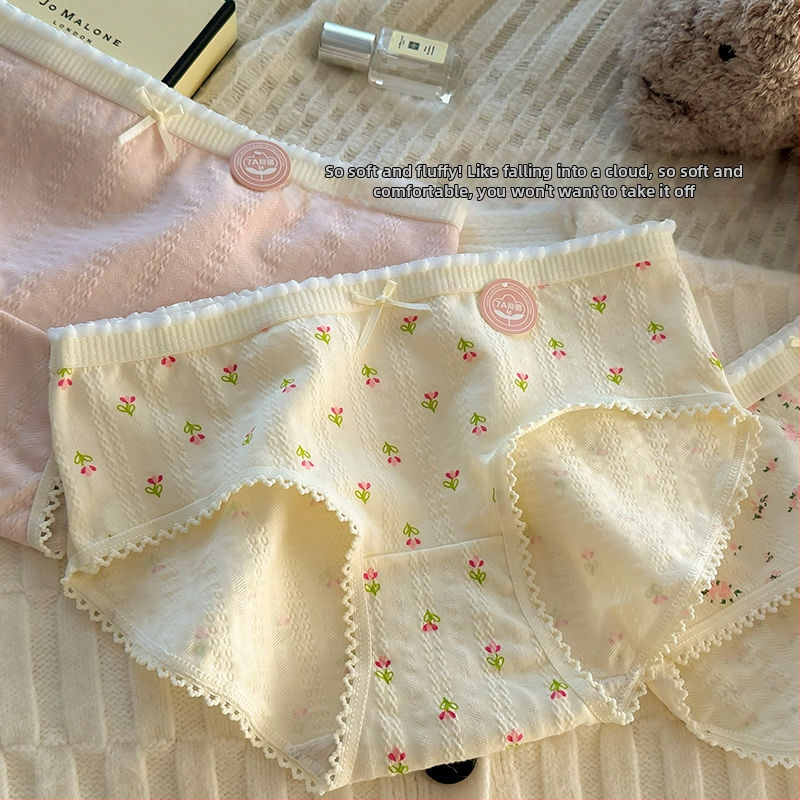 Dámske bavlnené spodné prádlo pre dievčatá | priedušné, antibakteriálne, 90–95% bavlna, bavlnená podšívka v rozkroku, kvetinový vzor, stredný pás