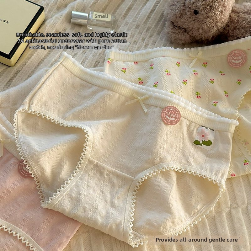 Dámske bavlnené spodné prádlo pre dievčatá | priedušné, antibakteriálne, 90–95% bavlna, bavlnená podšívka v rozkroku, kvetinový vzor, stredný pás