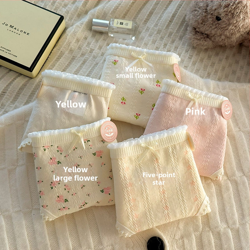 Dámske bavlnené spodné prádlo pre dievčatá | priedušné, antibakteriálne, 90–95% bavlna, bavlnená podšívka v rozkroku, kvetinový vzor, stredný pás