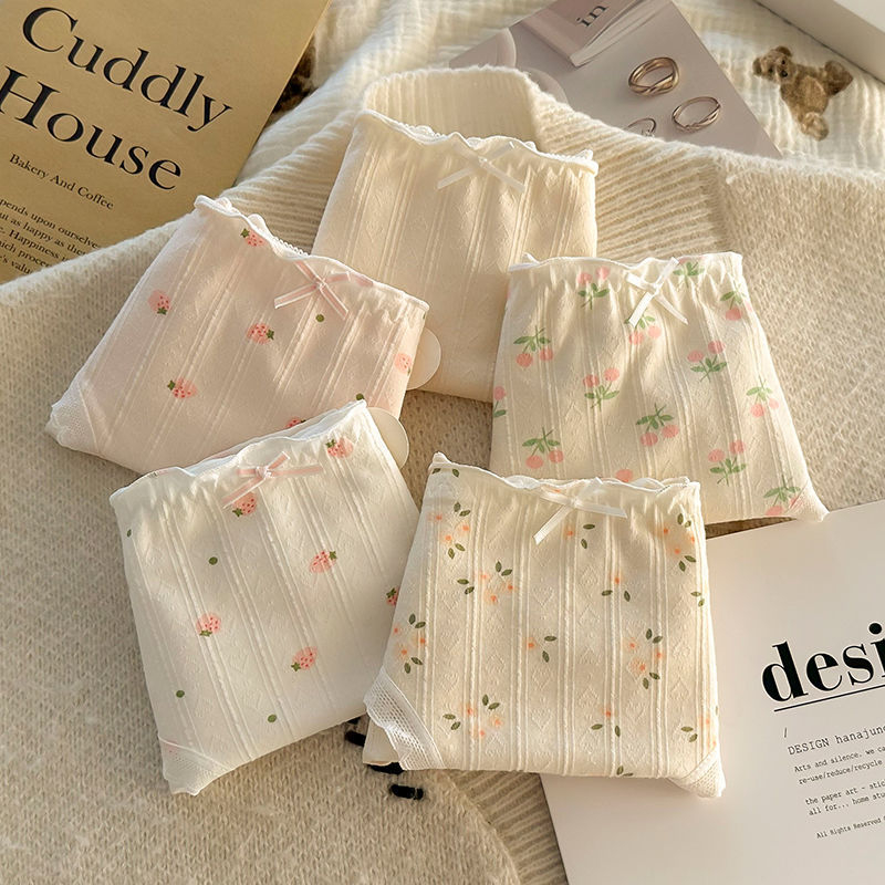 Dámske bavlnené spodné prádlo pre dievčatá | priedušné, antibakteriálne, 90–95% bavlna, bavlnená podšívka v rozkroku, kvetinový vzor, stredný pás