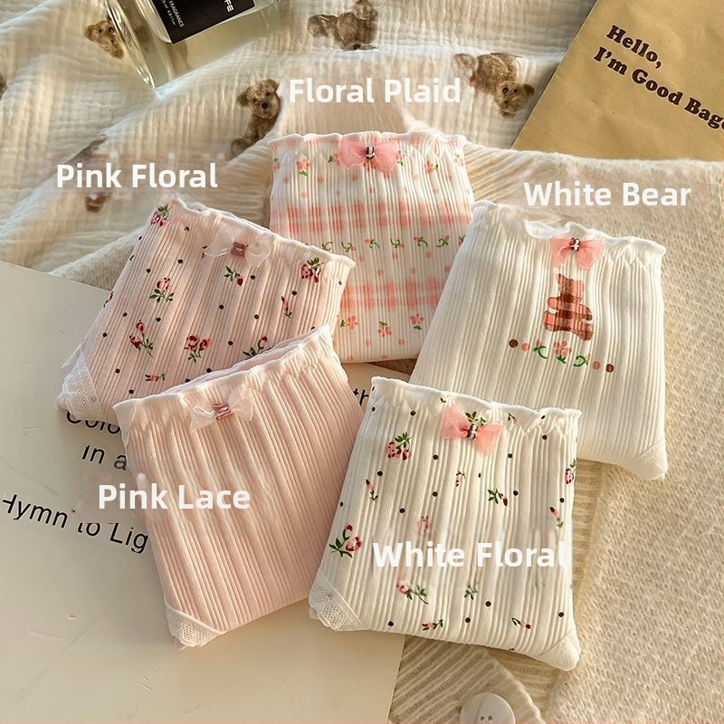 Dámske bavlnené spodné prádlo pre dievčatá | priedušné, antibakteriálne, 90–95% bavlna, bavlnená podšívka v rozkroku, kvetinový vzor, stredný pás