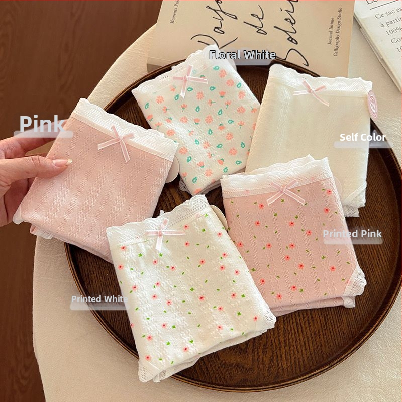 Dámske bavlnené spodné prádlo pre dievčatá | priedušné, antibakteriálne, 90–95% bavlna, bavlnená podšívka v rozkroku, kvetinový vzor, stredný pás