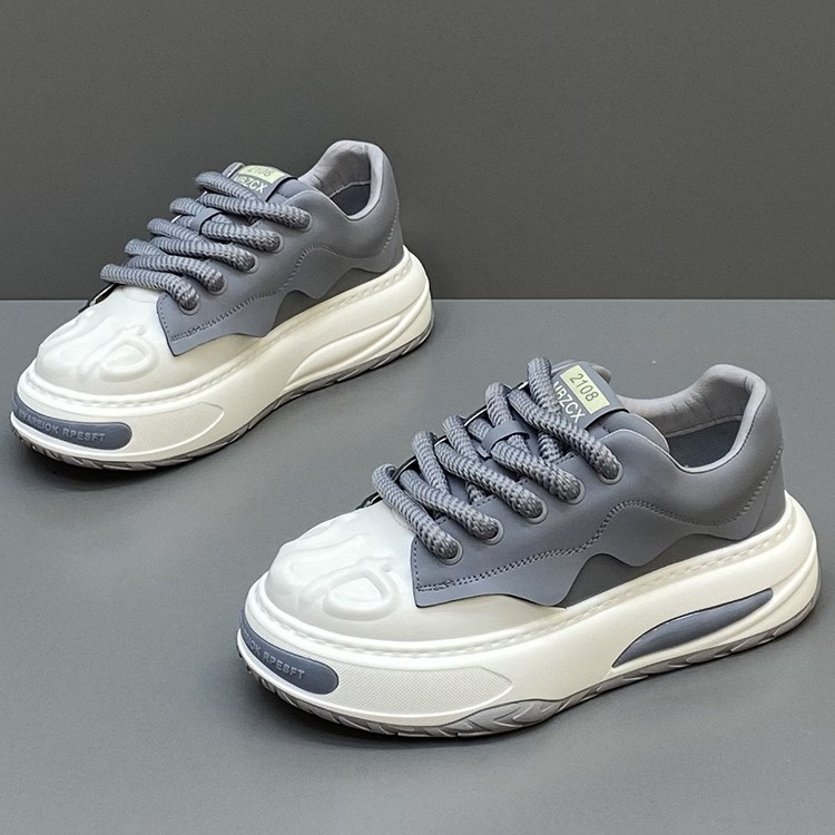 Unisex board shoes σε κορεατικό στυλ, άνω μέρος από δύο στρώσεις δέρματος βοδιού, PU πάτος, σόλα καουτσούκ, κορδόνια