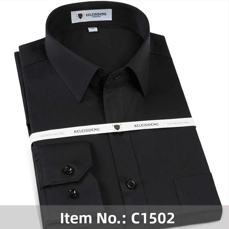 Cămașă pentru bărbați din bumbac mercerizat, mâneci lungi, fără călcare, guler pătrat, 100% bumbac