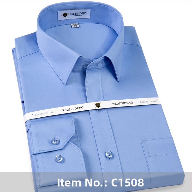 Cămașă pentru bărbați din bumbac mercerizat, mâneci lungi, fără călcare, guler pătrat, 100% bumbac