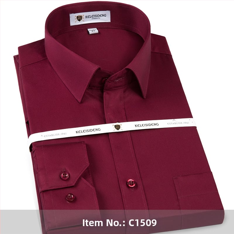 Cămașă pentru bărbați din bumbac mercerizat, mâneci lungi, fără călcare, guler pătrat, 100% bumbac