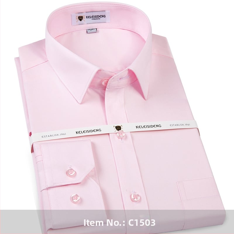 Cămașă pentru bărbați din bumbac mercerizat, mâneci lungi, fără călcare, guler pătrat, 100% bumbac