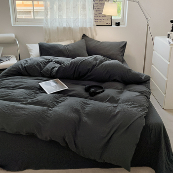 Set de pat din bumbac spălat, patru piese, model solid, stil minimalist modern, potrivit pentru toate sezoanele, pentru căminele studențești