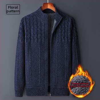 Ανδρικό ζακετάκι με φλίς και φερμουάρ, ελεύθερη γραμμή, Κορεατικό στυλ, με ψηλό γιακά