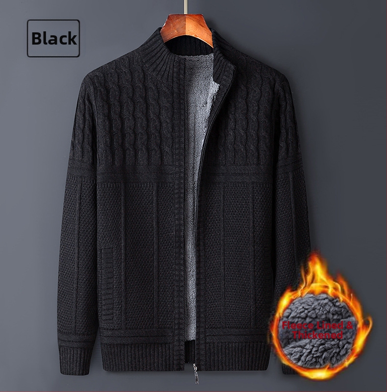 Ανδρικό ζακετάκι με φλίς και φερμουάρ, ελεύθερη γραμμή, Κορεατικό στυλ, με ψηλό γιακά