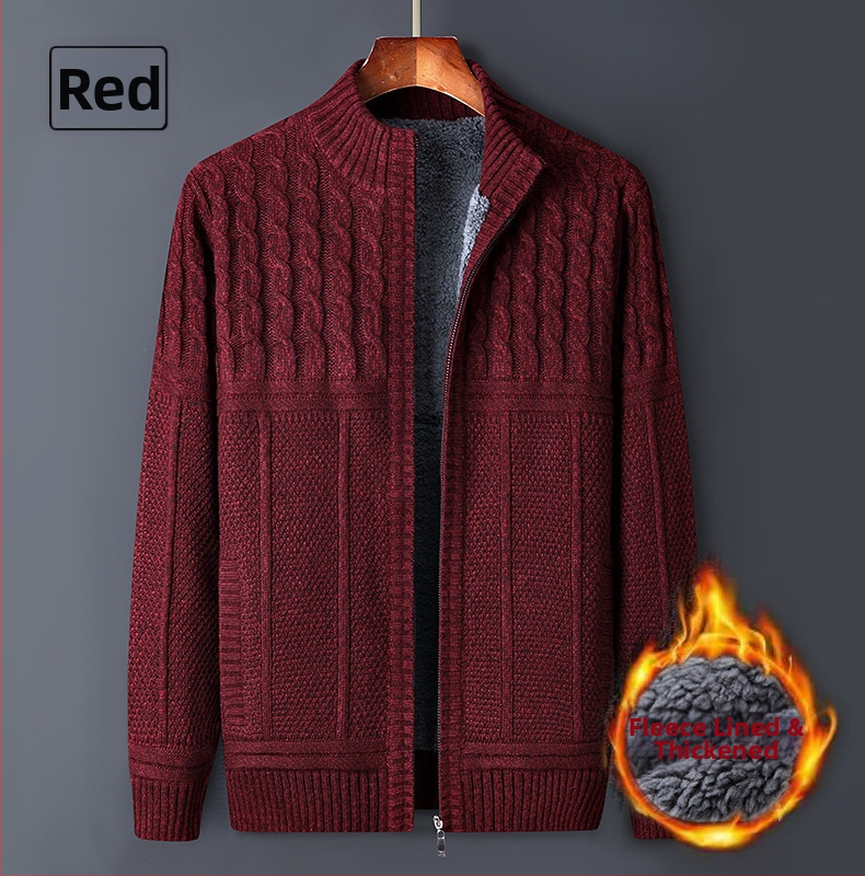 Ανδρικό ζακετάκι με φλίς και φερμουάρ, ελεύθερη γραμμή, Κορεατικό στυλ, με ψηλό γιακά