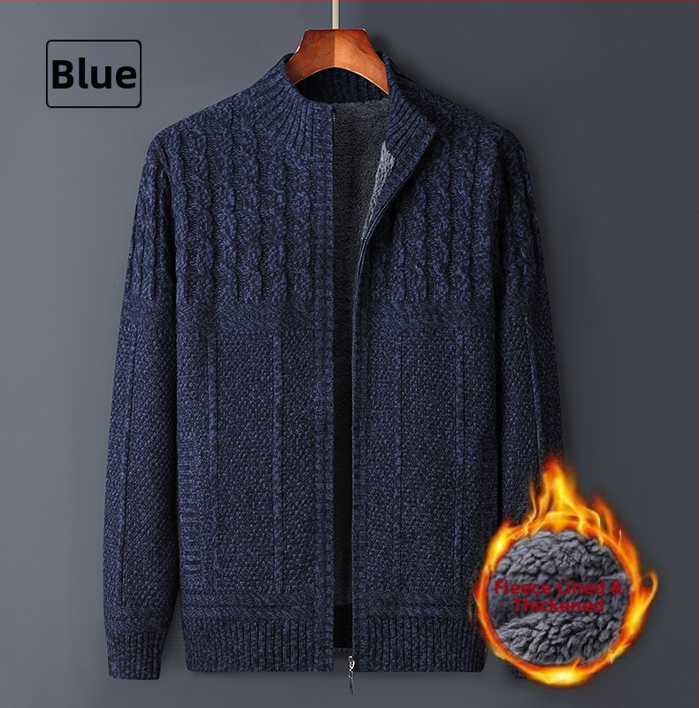 Ανδρικό ζακετάκι με φλίς και φερμουάρ, ελεύθερη γραμμή, Κορεατικό στυλ, με ψηλό γιακά