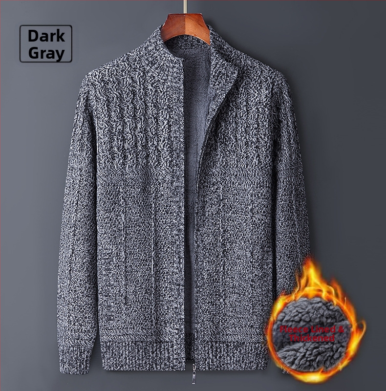 Ανδρικό ζακετάκι με φλίς και φερμουάρ, ελεύθερη γραμμή, Κορεατικό στυλ, με ψηλό γιακά