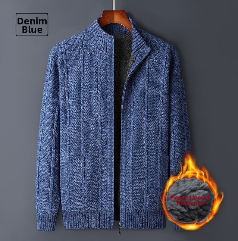 Ανδρικό ζακετάκι με φλίς και φερμουάρ, ελεύθερη γραμμή, Κορεατικό στυλ, με ψηλό γιακά