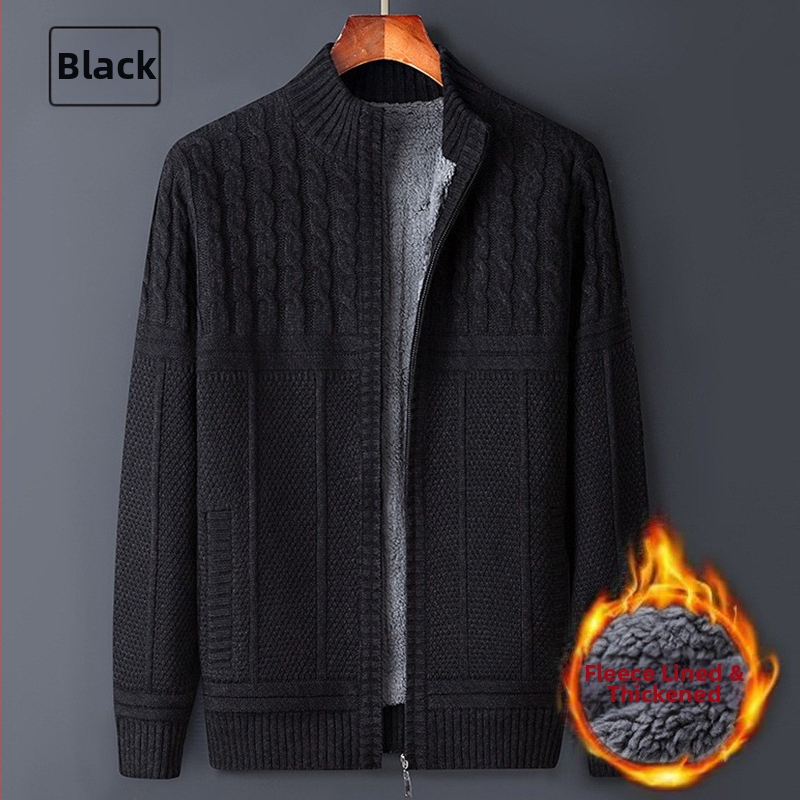 Ανδρικό ζακετάκι με φλίς και φερμουάρ, ελεύθερη γραμμή, Κορεατικό στυλ, με ψηλό γιακά