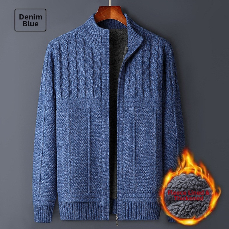 Ανδρικό ζακετάκι με φλίς και φερμουάρ, ελεύθερη γραμμή, Κορεατικό στυλ, με ψηλό γιακά