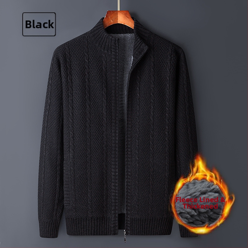 Ανδρικό ζακετάκι με φλίς και φερμουάρ, ελεύθερη γραμμή, Κορεατικό στυλ, με ψηλό γιακά