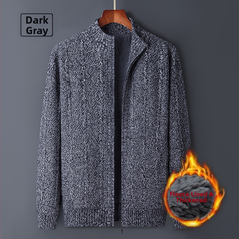 Ανδρικό ζακετάκι με φλίς και φερμουάρ, ελεύθερη γραμμή, Κορεατικό στυλ, με ψηλό γιακά