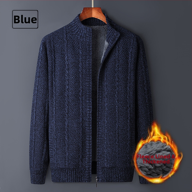 Ανδρικό ζακετάκι με φλίς και φερμουάρ, ελεύθερη γραμμή, Κορεατικό στυλ, με ψηλό γιακά