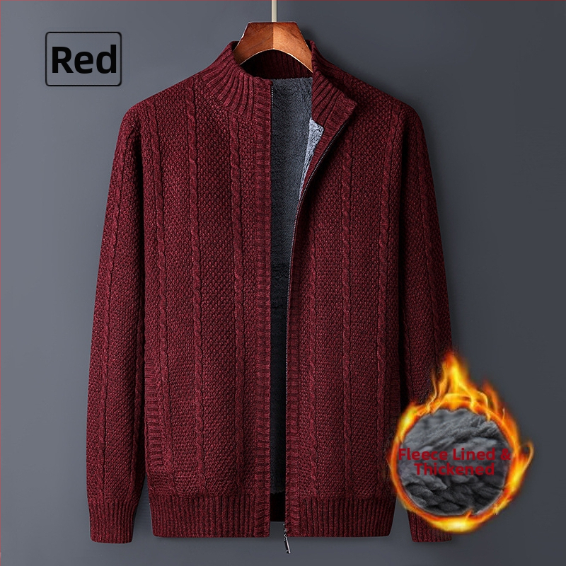 Ανδρικό ζακετάκι με φλίς και φερμουάρ, ελεύθερη γραμμή, Κορεατικό στυλ, με ψηλό γιακά