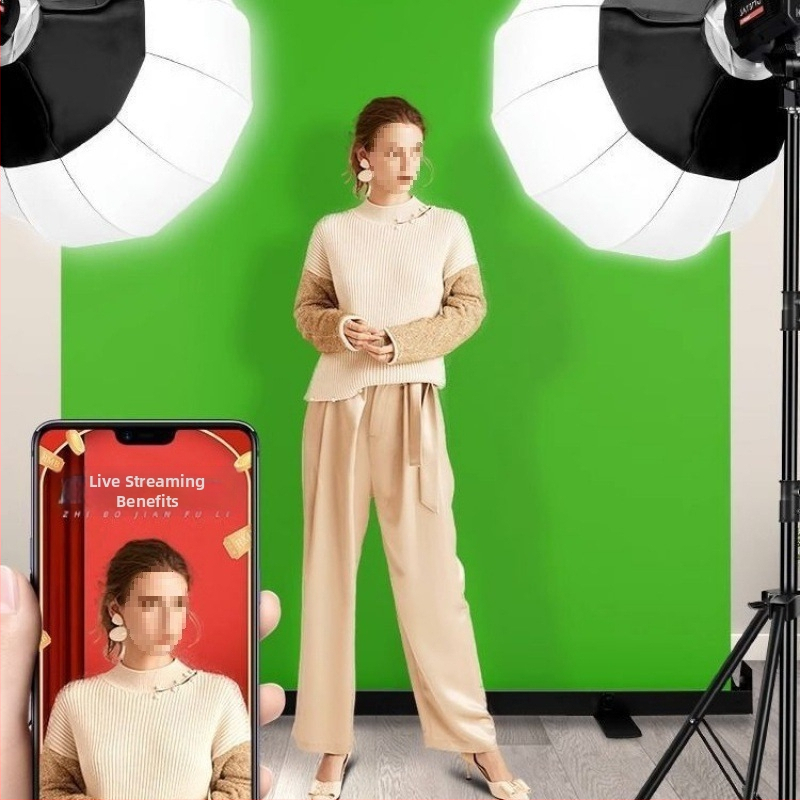 Chromakey zelené pozadie so stojanom pre živé vysielanie a fotografovanie