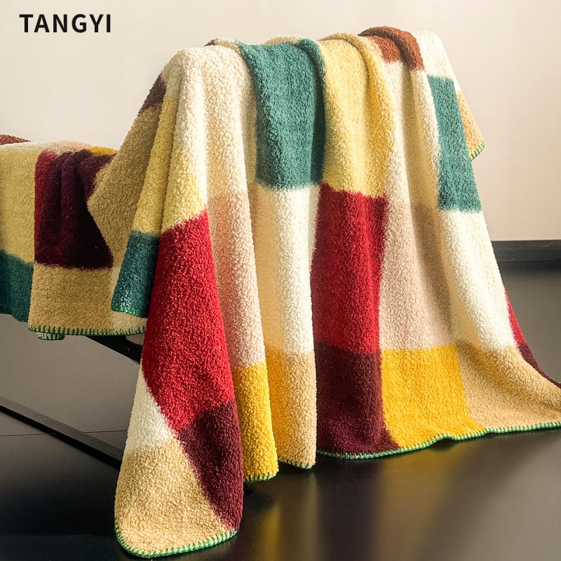 Pătură din poliester cu model geometric, stil Dopamine, 240 g, primăvară și toamnă