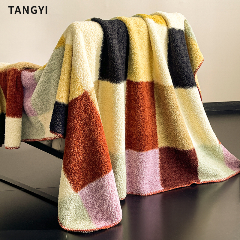 Pătură din poliester cu model geometric, stil Dopamine, 240 g, primăvară și toamnă