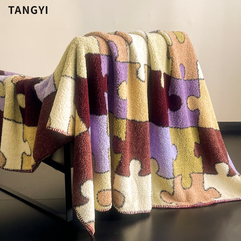 Pătură din poliester cu model geometric, stil Dopamine, 240 g, primăvară și toamnă