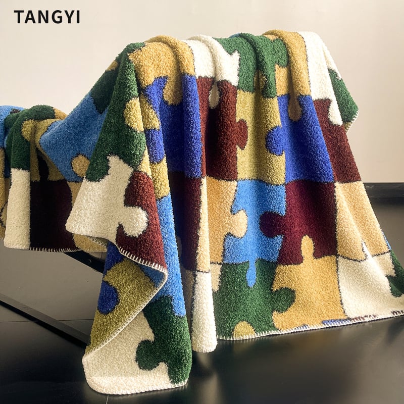 Pătură din poliester cu model geometric, stil Dopamine, 240 g, primăvară și toamnă