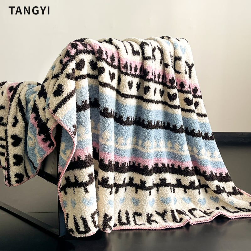 Pătură din poliester cu model geometric, stil Dopamine, 240 g, primăvară și toamnă