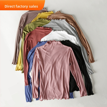 Modal μακρυμάνικη T‑shirt με μισουψηλό λαιμό, στενή γραμμή, μονόχρωμη