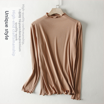 Modal μακρυμάνικη T‑shirt με μισουψηλό λαιμό, στενή γραμμή, μονόχρωμη