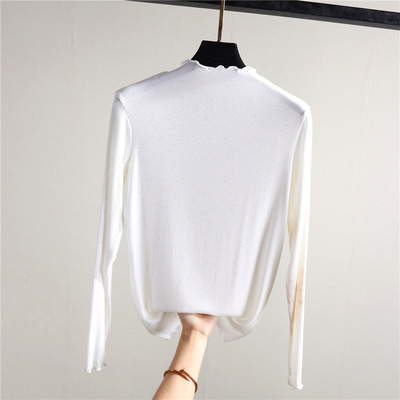 Modal μακρυμάνικη T‑shirt με μισουψηλό λαιμό, στενή γραμμή, μονόχρωμη