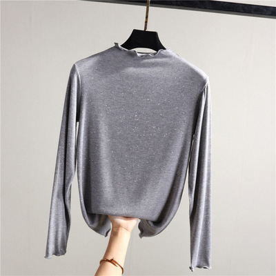 Modal μακρυμάνικη T‑shirt με μισουψηλό λαιμό, στενή γραμμή, μονόχρωμη