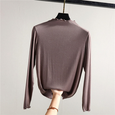 Modal μακρυμάνικη T‑shirt με μισουψηλό λαιμό, στενή γραμμή, μονόχρωμη