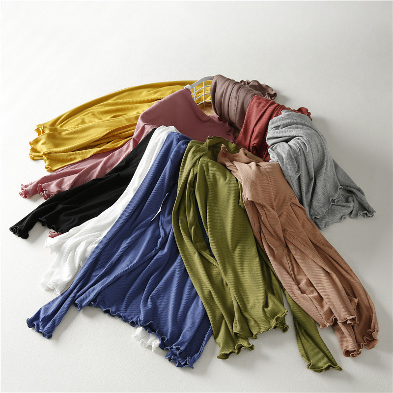 Modal μακρυμάνικη T‑shirt με μισουψηλό λαιμό, στενή γραμμή, μονόχρωμη