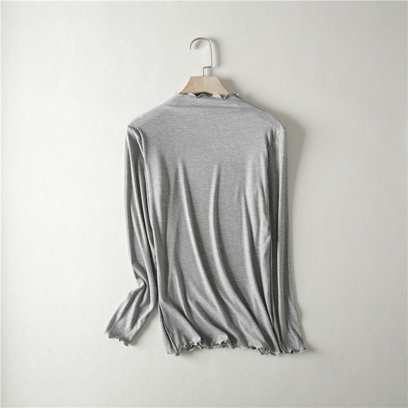 Modal μακρυμάνικη T‑shirt με μισουψηλό λαιμό, στενή γραμμή, μονόχρωμη