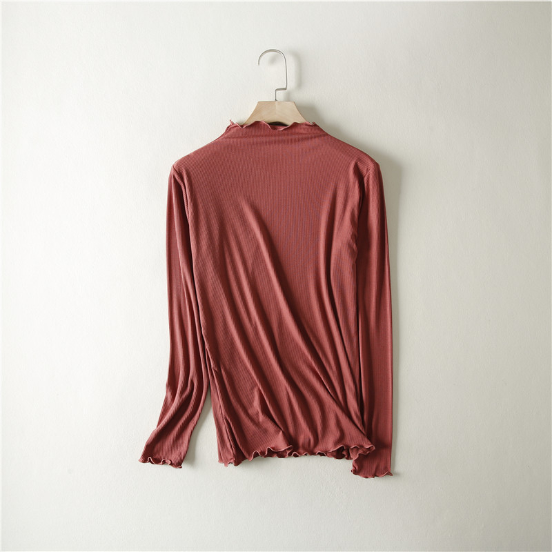 Modal μακρυμάνικη T‑shirt με μισουψηλό λαιμό, στενή γραμμή, μονόχρωμη