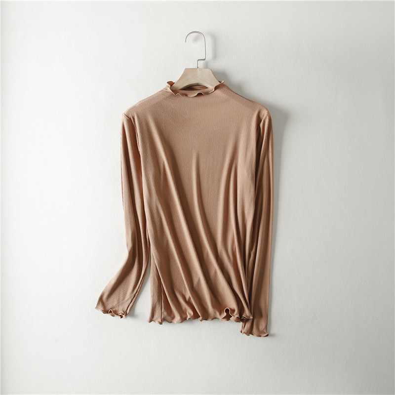 Modal μακρυμάνικη T‑shirt με μισουψηλό λαιμό, στενή γραμμή, μονόχρωμη