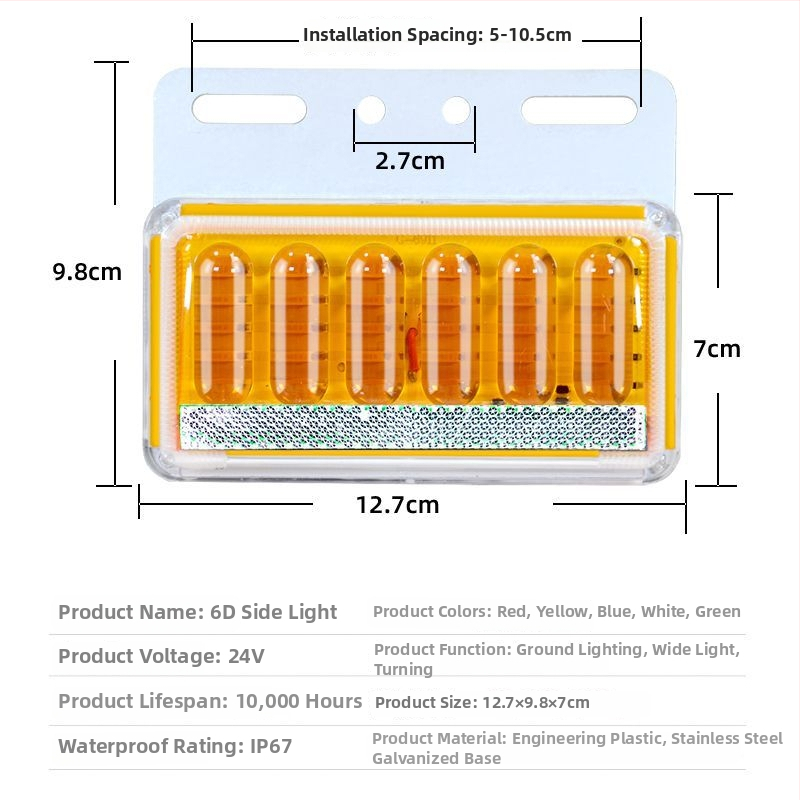 LED bočné svetlo pre nákladné auto, nepremokavé, 8W, 12/24V, 6D vylepšený model