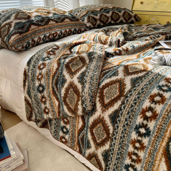 Pătură din fleece, stil Nordic, modele cărouri și graffiti, pentru toate sezoanele, greutate 300–500 g